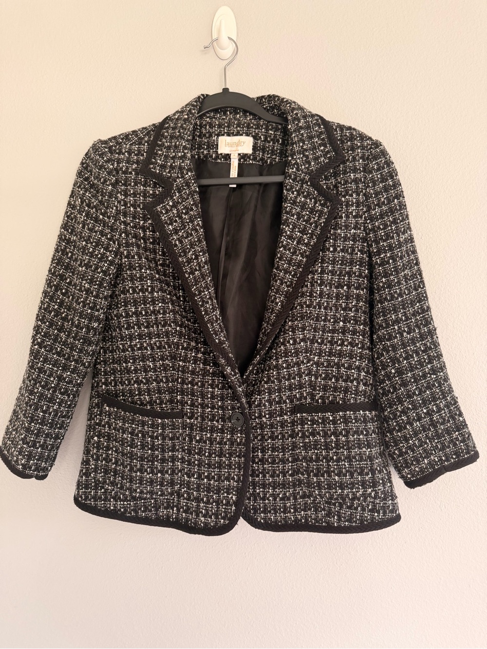 Laundry Black & White Tweed 3/4 sleeve Blazer Jacket